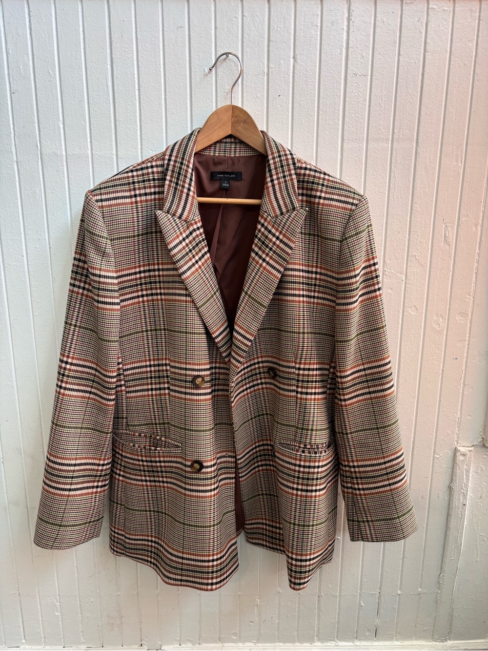 Ann Taylor Plaid Sport Coat in Brown, Tan, Black